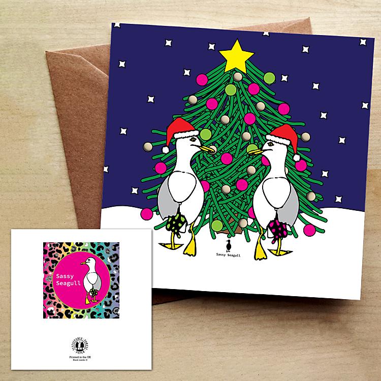 Exclusive and Quirky Flo & Emily Seagulls Christmas Card - Blank