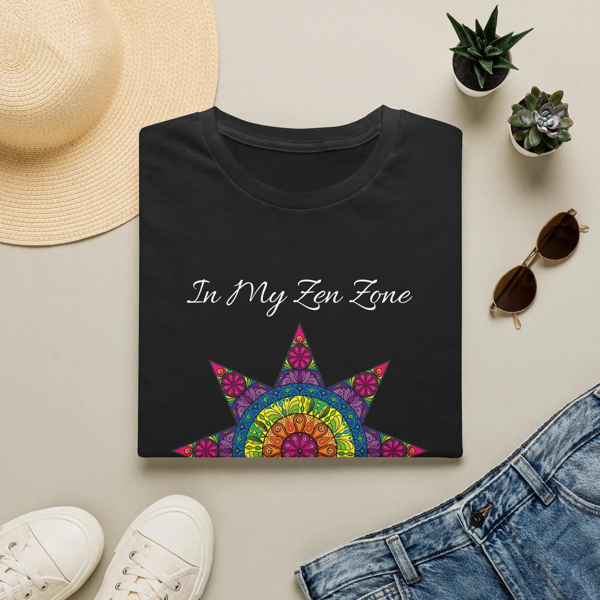 In My Zen Zone - Relaxing Rainbow Mandala Unisex Graphic T-Shirt