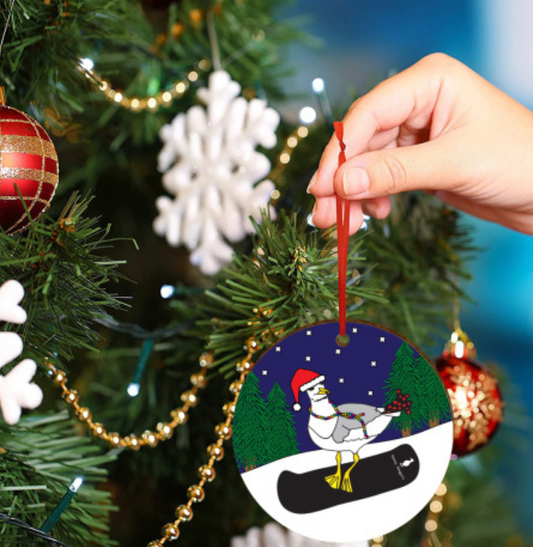 Fabulous Snowboarding Seagull Christmas Tree Ornament