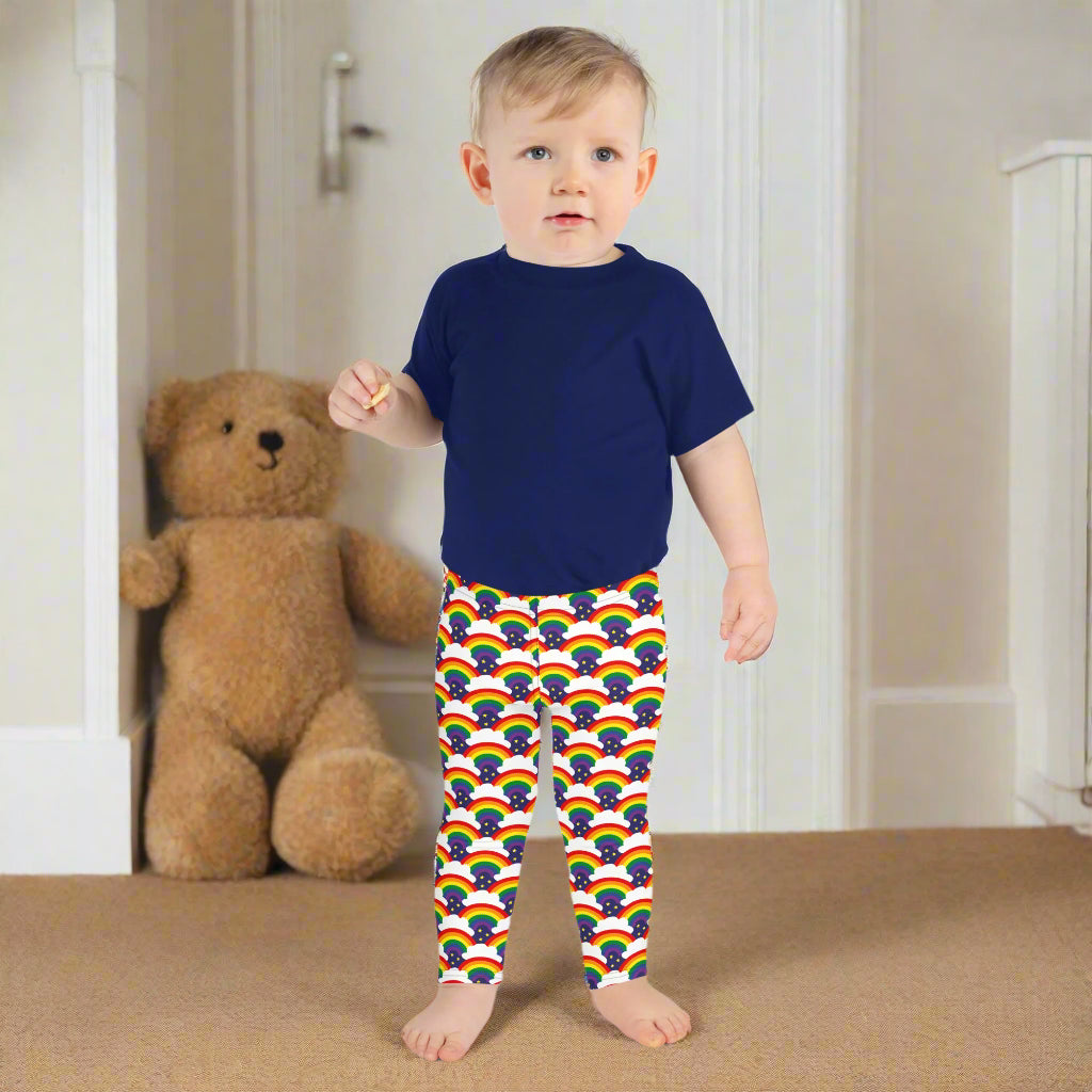 Funky Tots, Kids and Teens Rainbow Sparkle Leggings, Pants | Full Length | Super Comfortable | Unique Active Wear | Boho | Hippie | Punk | Festival