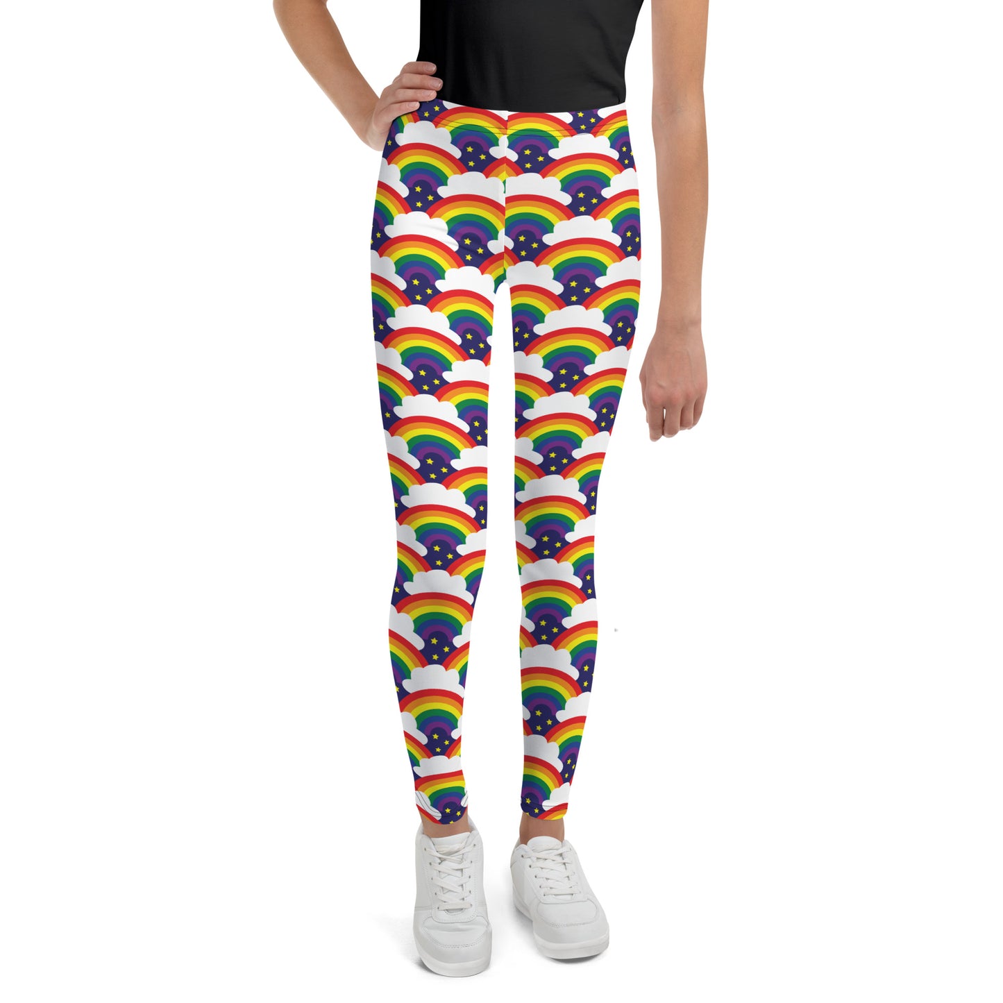 Funky Tots, Kids and Teens Rainbow Sparkle Leggings, Pants | Full Length | Super Comfortable | Unique Active Wear | Boho | Hippie | Punk | Festival