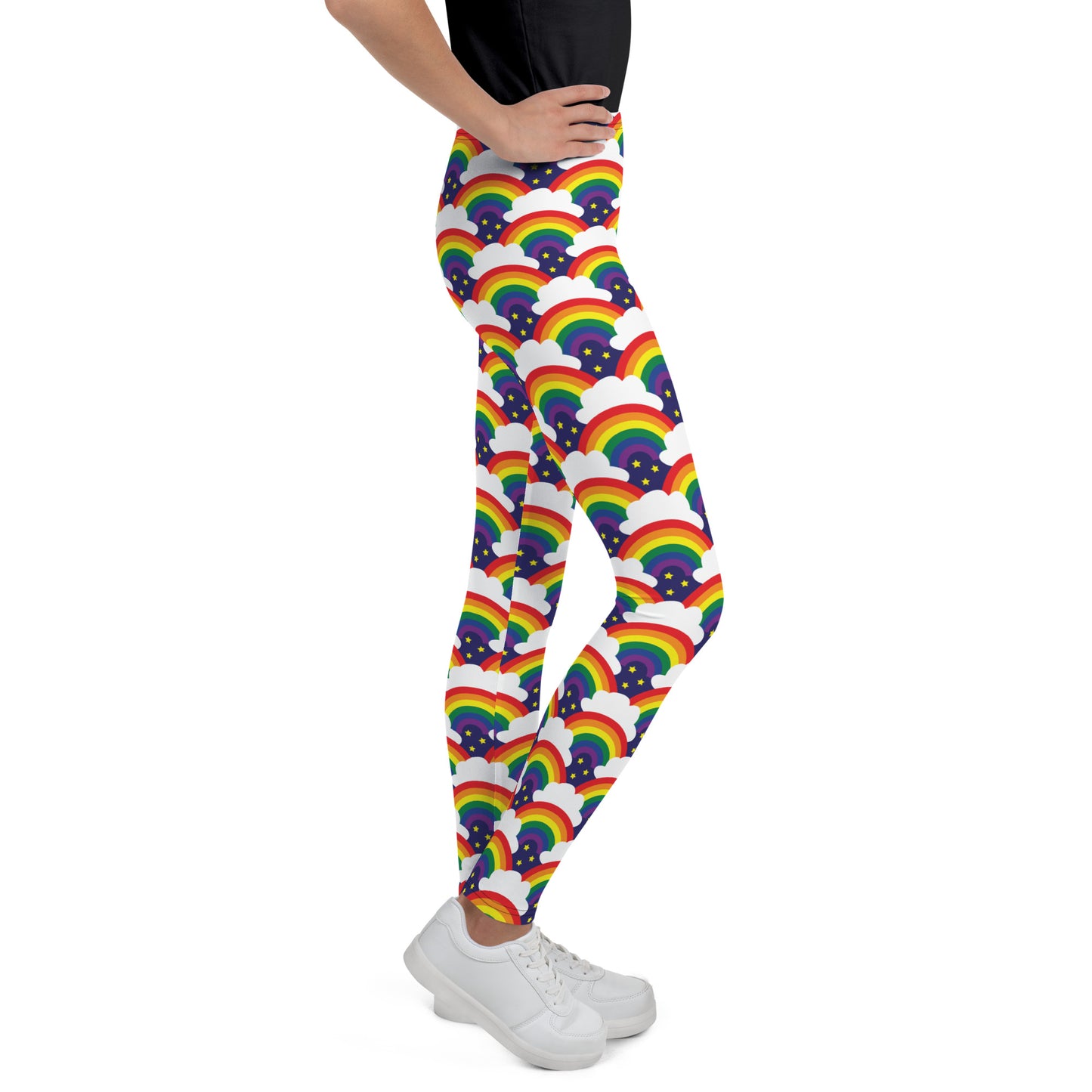 Funky Tots, Kids and Teens Rainbow Sparkle Leggings, Pants | Full Length | Super Comfortable | Unique Active Wear | Boho | Hippie | Punk | Festival
