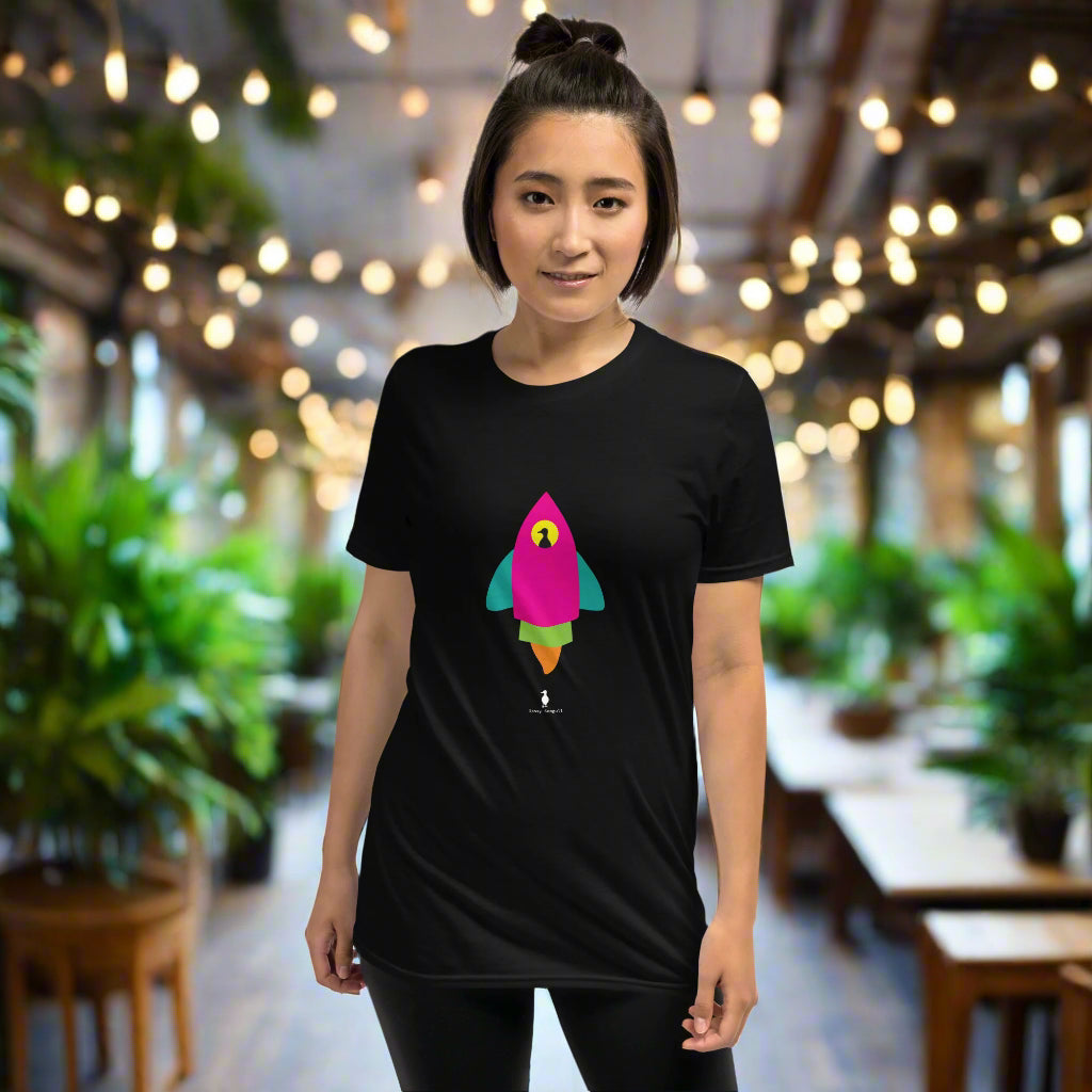 Bold Colourful Space Rocket Punk Retro Graphic T-Shirt