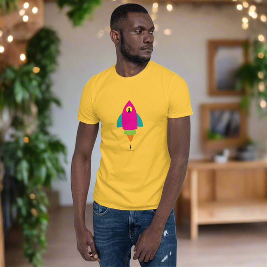 Bold Colourful Space Rocket Punk Retro Graphic T-Shirt