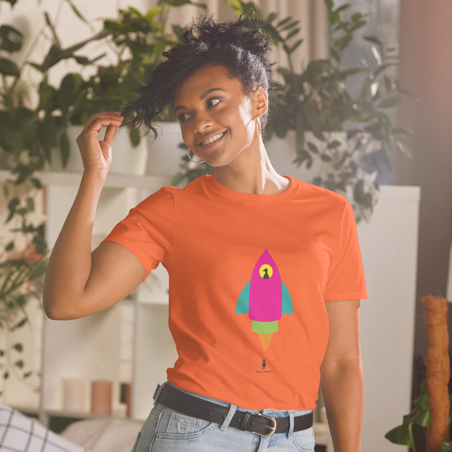 Bold Colourful Space Rocket Punk Retro Graphic T-Shirt