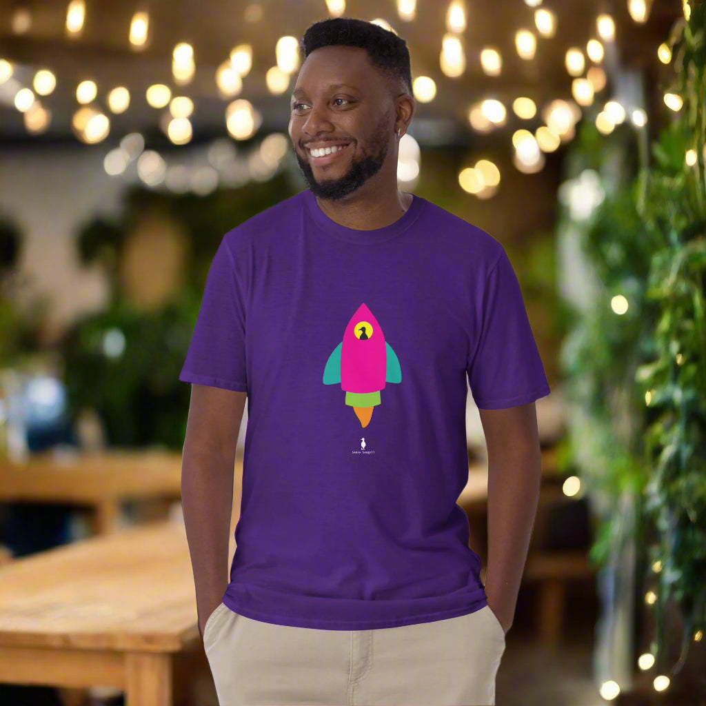 Bold Colourful Space Rocket Punk Retro Graphic T-Shirt