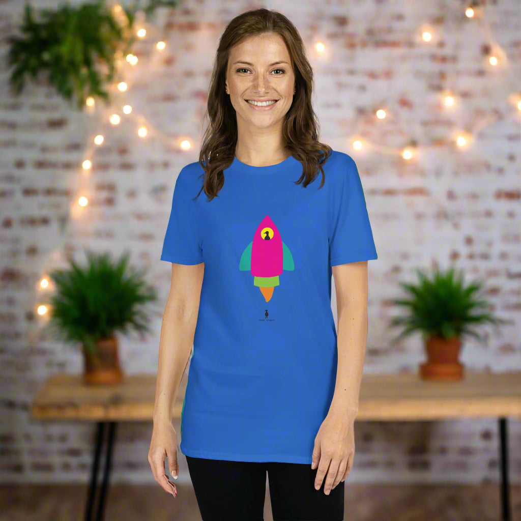 Bold Colourful Space Rocket Punk Retro Graphic T-Shirt