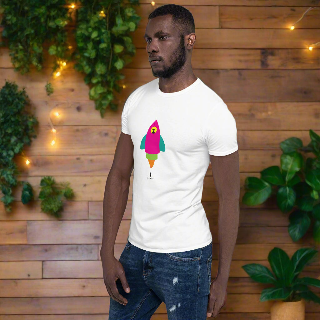 Bold Colourful Space Rocket Punk Retro Graphic T-Shirt
