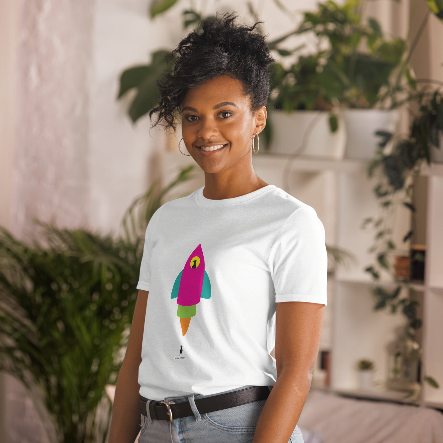Bold Colourful Space Rocket Punk Retro Graphic T-Shirt