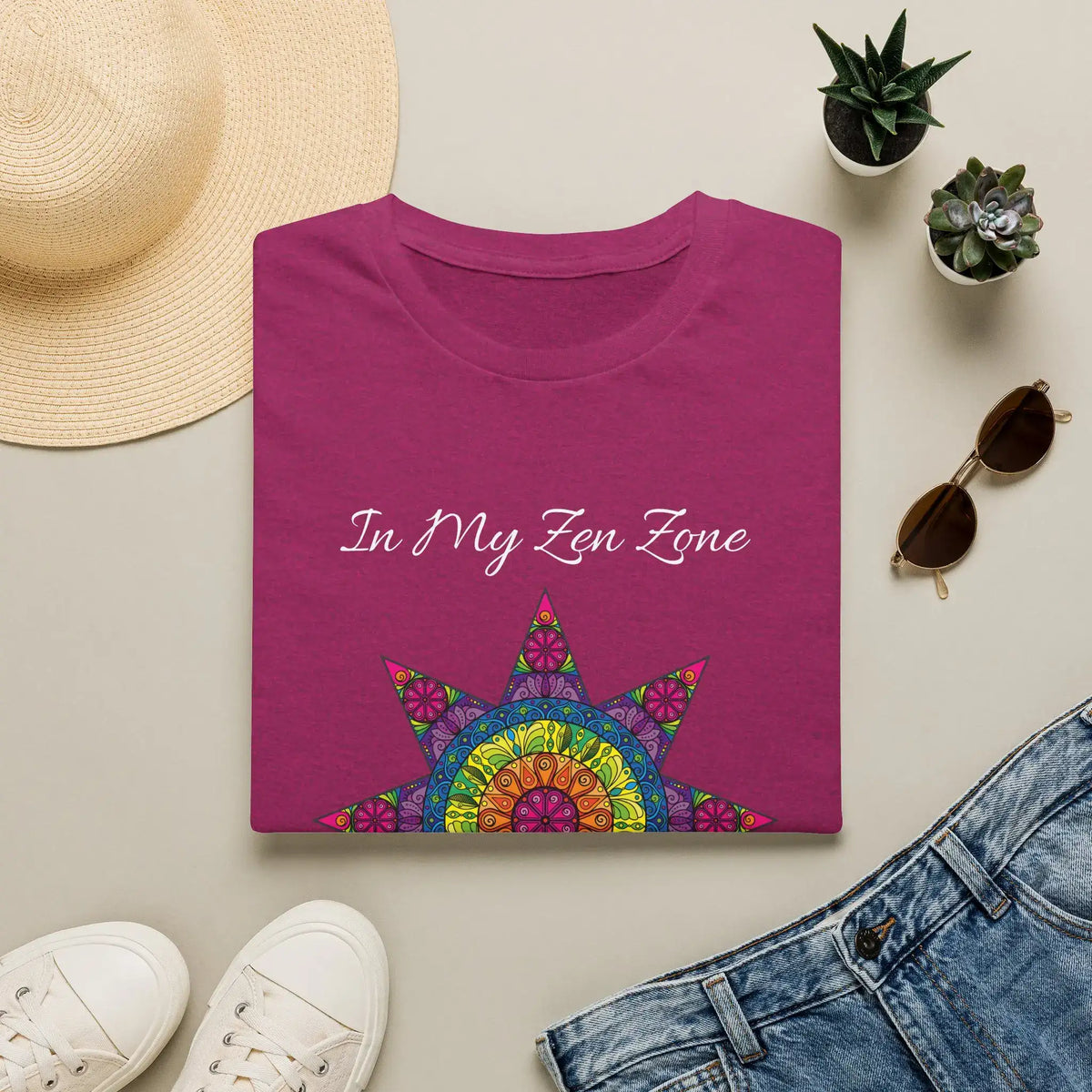 In My Zen Zone - Relaxing Rainbow Mandala Unisex Graphic T-Shirt