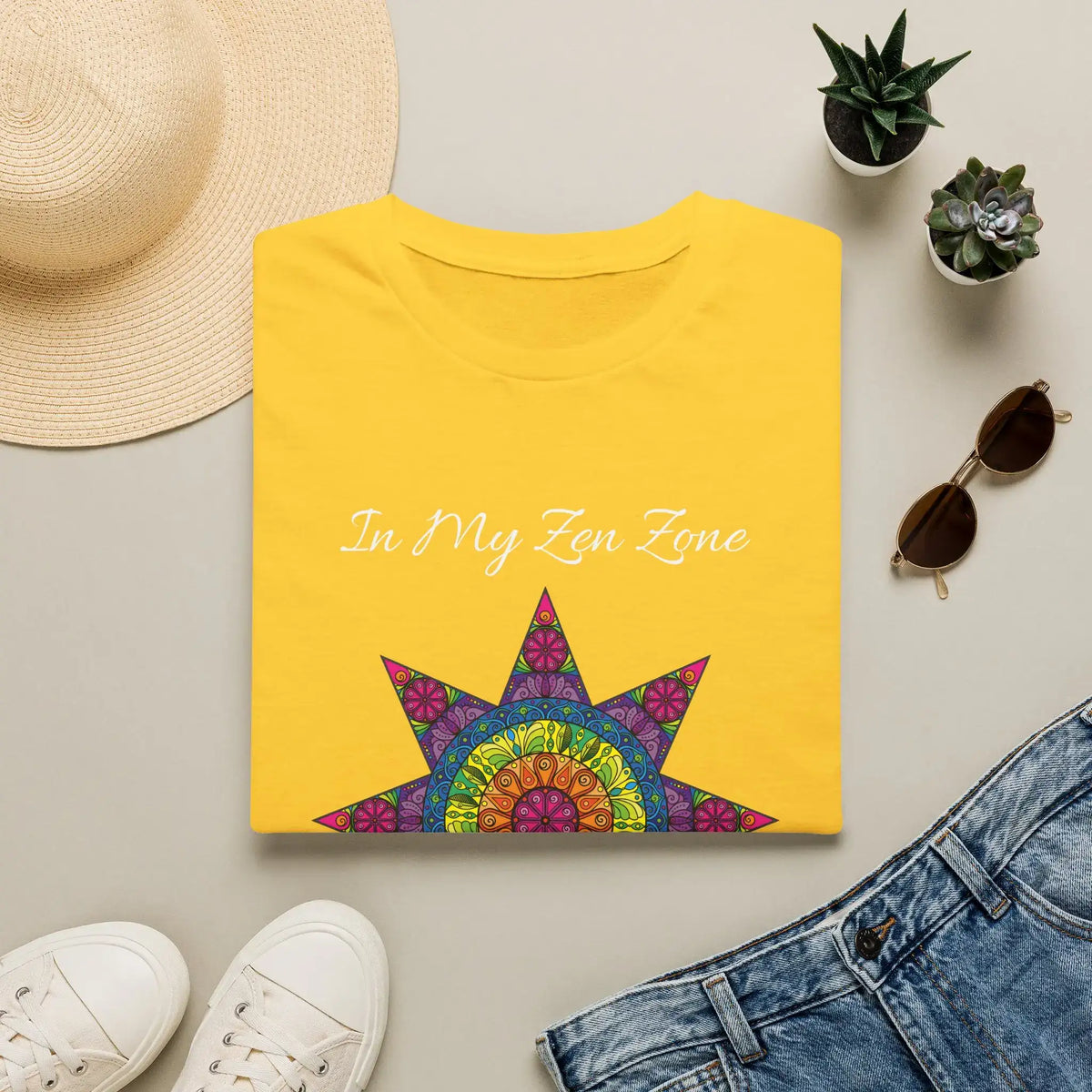 In My Zen Zone - Relaxing Rainbow Mandala Unisex Graphic T-Shirt