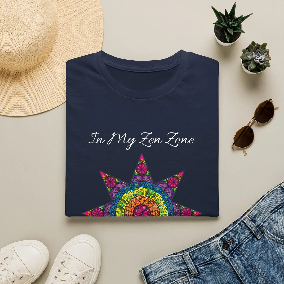 In My Zen Zone - Relaxing Rainbow Mandala Unisex Graphic T-Shirt