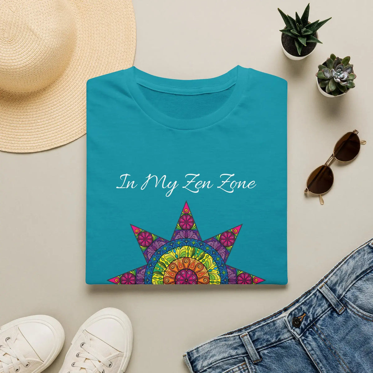 In My Zen Zone - Relaxing Rainbow Mandala Unisex Graphic T-Shirt