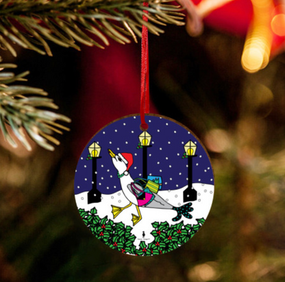 Fun Shopping Seagull Wooden Christmas Tree Ornament