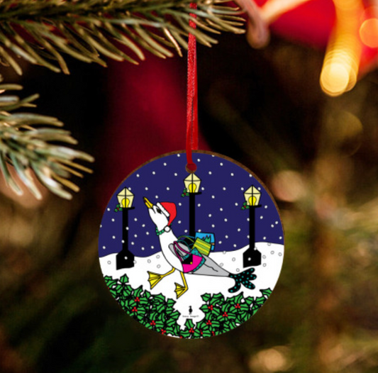 Fun Shopping Seagull Wooden Christmas Tree Ornament