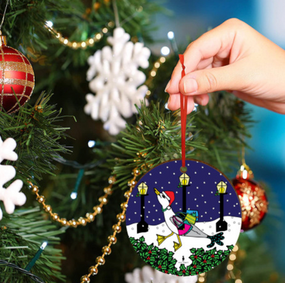 Fun Shopping Seagull Wooden Christmas Tree Ornament