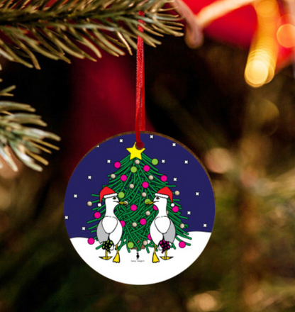 Cute Sassy Seagulls Wooden Christmas Tree Ornament