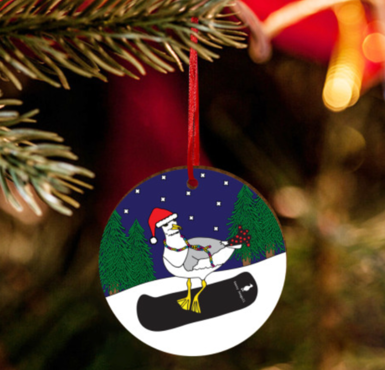Fabulous Snowboarding Seagull Christmas Tree Ornament